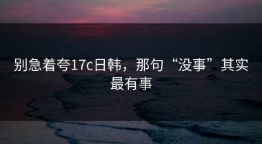 别急着夸17c日韩，那句“没事”其实最有事